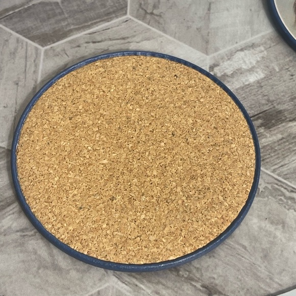 Set of 4 Vintage Angel Cherub Coasters Blue Cork Back 4” Round - Picture 3 of 5